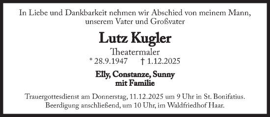 Traueranzeige von Lutz Kugler von Süddeutsche Zeitung