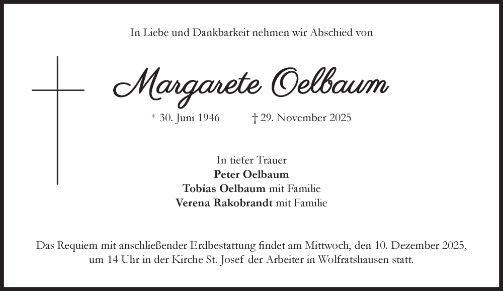  Traueranzeige für Margarete Oelbaum vom 05.12.2025 aus Süddeutsche Zeitung