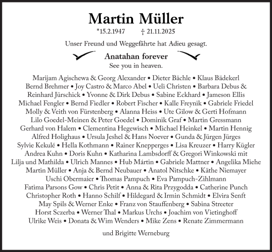 Traueranzeige von Martin Müller von Süddeutsche Zeitung
