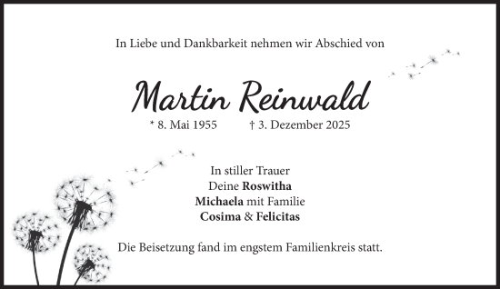Traueranzeige von Martin Reinwald von Süddeutsche Zeitung