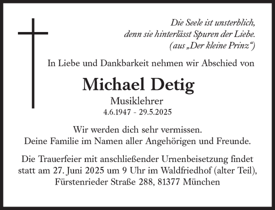 Traueranzeige von Michael Detig von Süddeutsche Zeitung