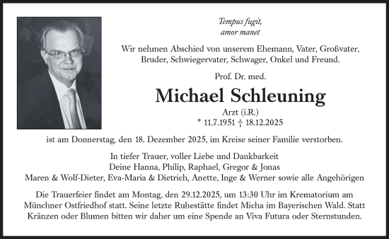 Traueranzeige von Michael Schleuning von Süddeutsche Zeitung