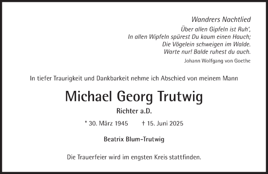 Traueranzeige von Michael Georg Trutwig von Süddeutsche Zeitung