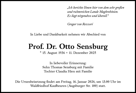 Traueranzeige von Otto Sensburg von Süddeutsche Zeitung
