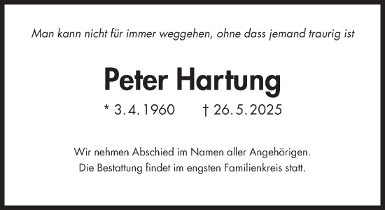 Traueranzeige von Peter Hartung von Süddeutsche Zeitung