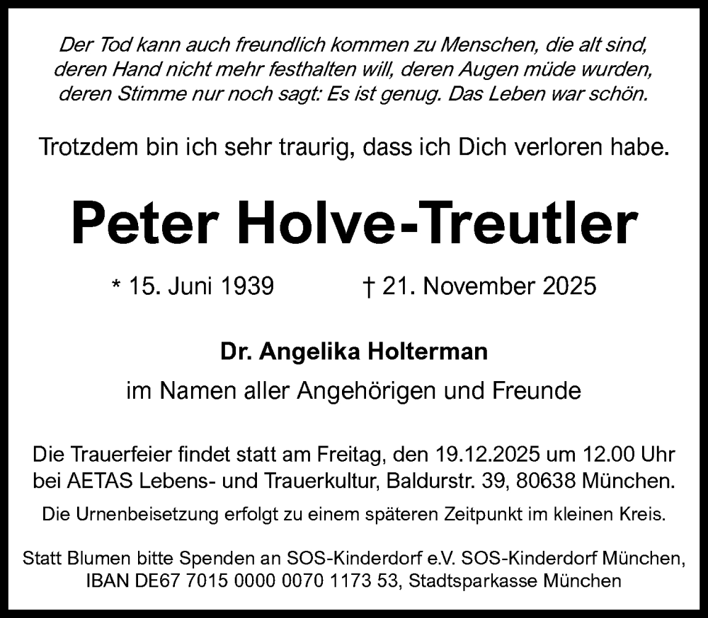  Traueranzeige für Peter Holve-Treutler vom 06.12.2025 aus Süddeutsche Zeitung