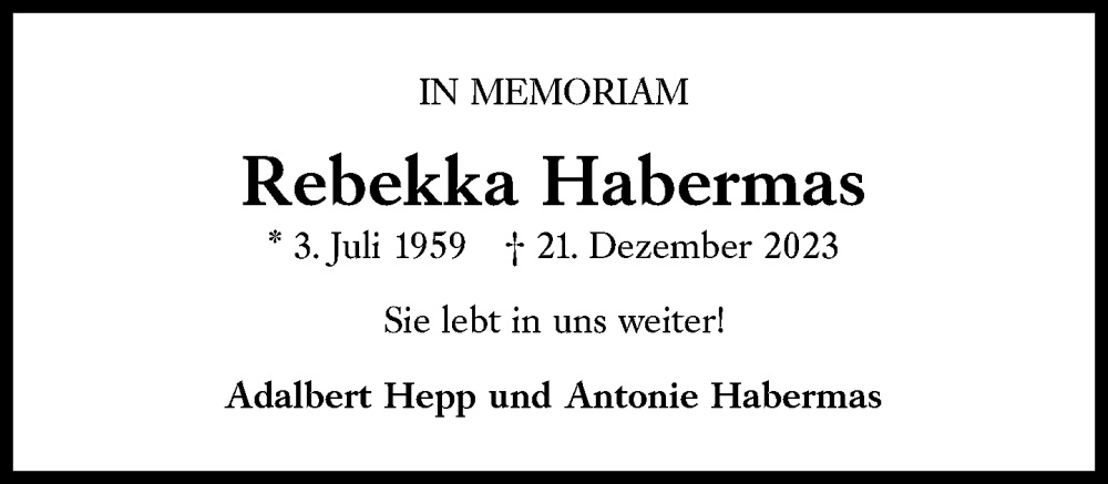  Traueranzeige für Rebekka Habermas vom 20.12.2025 aus Süddeutsche Zeitung
