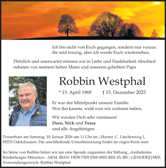 Traueranzeige von Robbin Westphal von Süddeutsche Zeitung