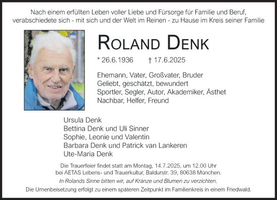 Traueranzeige von Roland Denk von Süddeutsche Zeitung