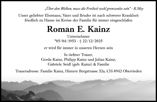 Traueranzeige von Roman E. Kainz von Süddeutsche Zeitung