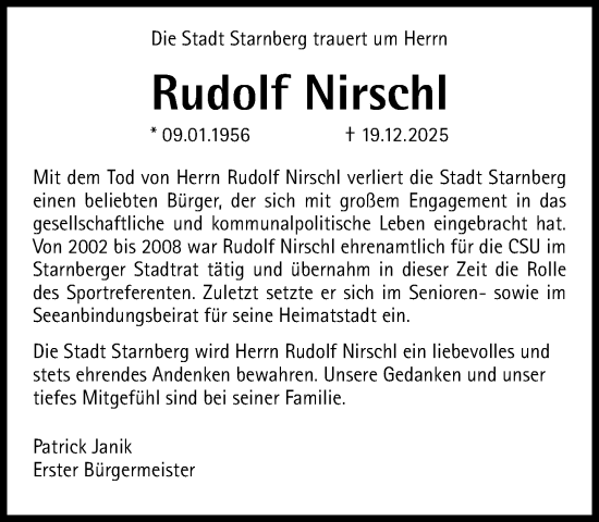 Traueranzeige von Rudolf Nirschl von Süddeutsche Zeitung