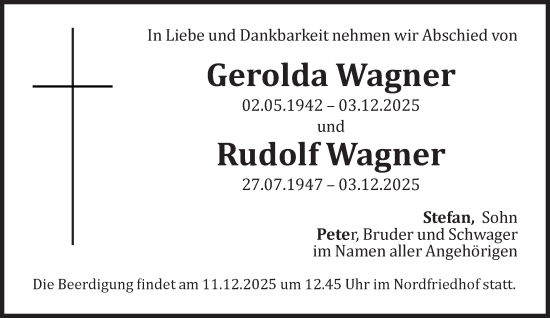 Traueranzeige von Rudolf Wagner von Süddeutsche Zeitung