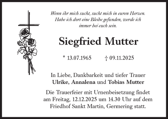Traueranzeige von Siegfried Mutter von Süddeutsche Zeitung