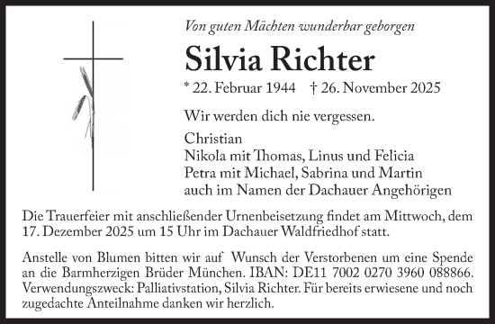 Traueranzeige von Silvia Richter von Süddeutsche Zeitung