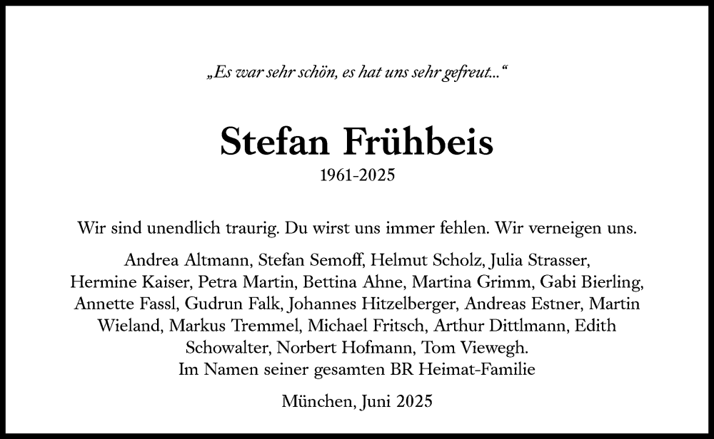  Traueranzeige für Stefan Frühbeis vom 21.06.2025 aus Süddeutsche Zeitung