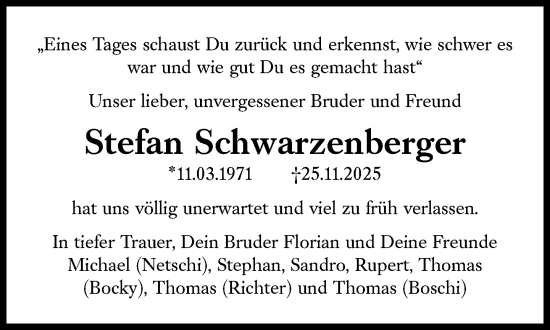 Traueranzeige von Stefan Schwarzenberger von Süddeutsche Zeitung