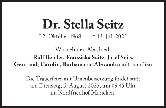 Traueranzeige von Stella Seitz von Süddeutsche Zeitung