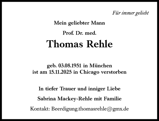 Traueranzeige von Thomas Rehle von Süddeutsche Zeitung