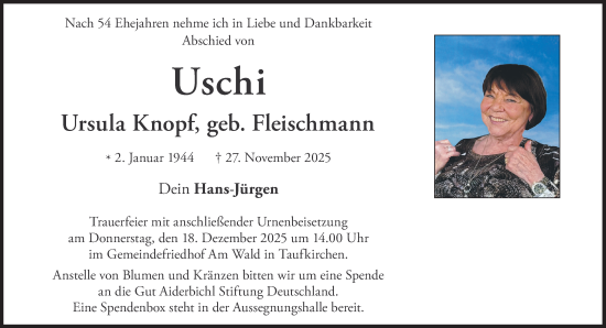 Traueranzeige von Ursula Knopf von Süddeutsche Zeitung