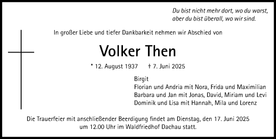 Traueranzeige von Volker Then von Süddeutsche Zeitung