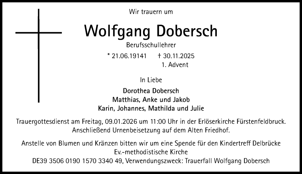  Traueranzeige für Wolfgang Dobersch vom 13.12.2025 aus Süddeutsche Zeitung