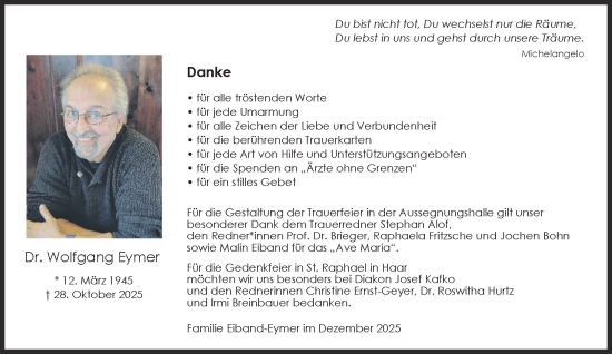 Traueranzeige von Wolfgang Eymer von Süddeutsche Zeitung