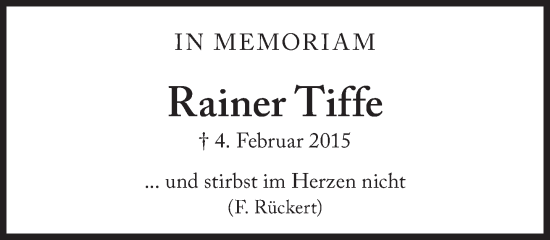 Traueranzeige von Rainer Tiffe von Süddeutsche Zeitung