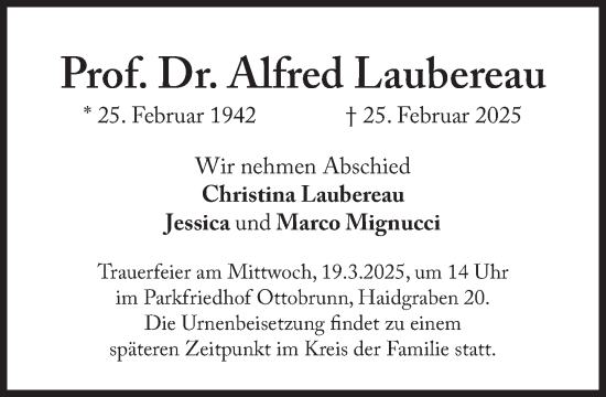 Traueranzeige von Alfred Laubereau von Süddeutsche Zeitung