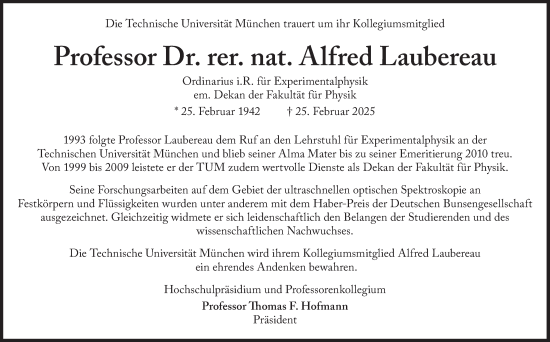 Traueranzeige von Alfred Laubereau von Süddeutsche Zeitung