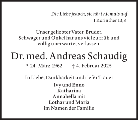 Traueranzeige von Andreas Schaudig von Süddeutsche Zeitung