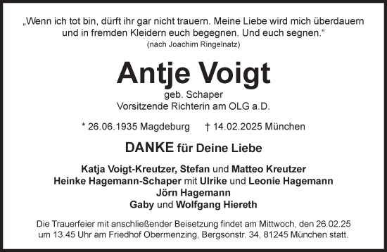 Traueranzeige von Antje Voigt von Süddeutsche Zeitung
