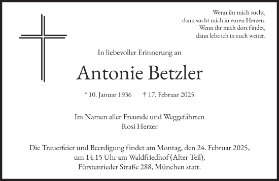 Traueranzeige von Antonie Betzler von Süddeutsche Zeitung