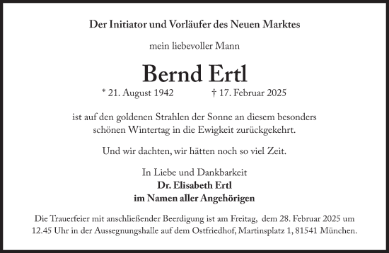 Traueranzeige von Bernd Ertl von Süddeutsche Zeitung