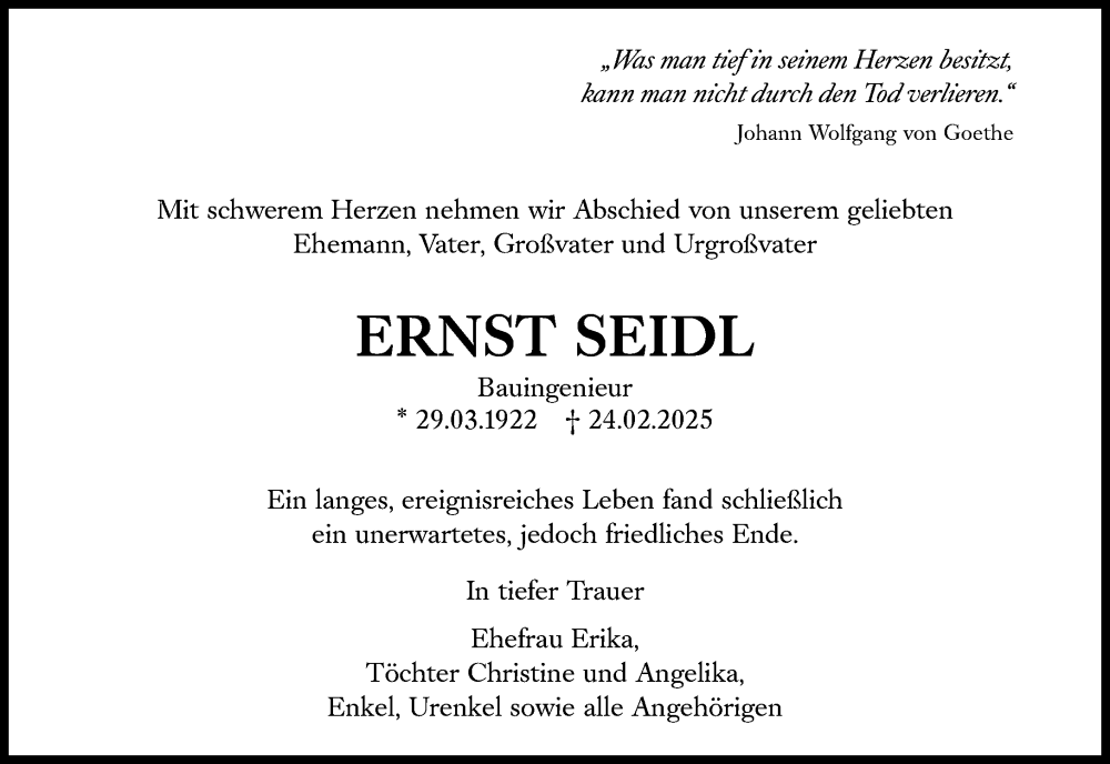  Traueranzeige für Ernst Seidl vom 27.02.2025 aus Süddeutsche Zeitung