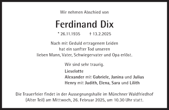 Traueranzeige von Ferdinand Dix von Süddeutsche Zeitung