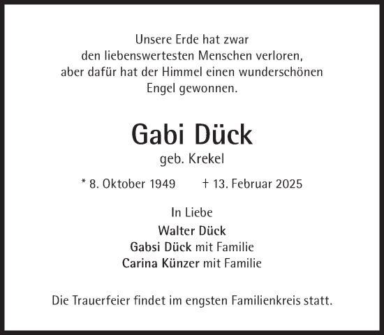 Traueranzeige von Gabi Dück von Süddeutsche Zeitung