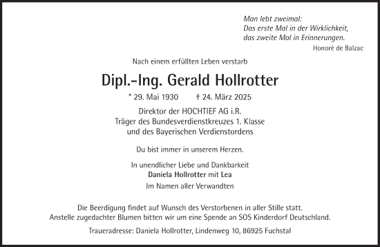 Traueranzeige von Gerald Hollrotter von Süddeutsche Zeitung