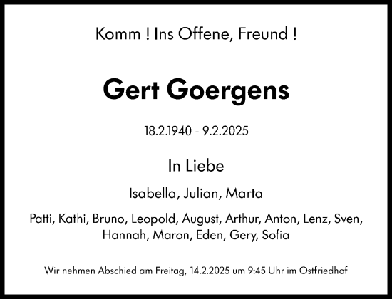 Traueranzeige von Gert Goergens von Süddeutsche Zeitung