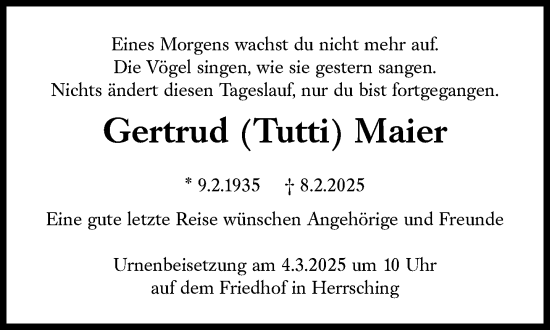 Traueranzeige von Gertrud Maier von Süddeutsche Zeitung