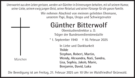 Traueranzeige von Günther Bitterwolf von Süddeutsche Zeitung