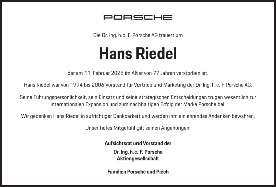 Traueranzeige von Hans Riedel von Süddeutsche Zeitung
