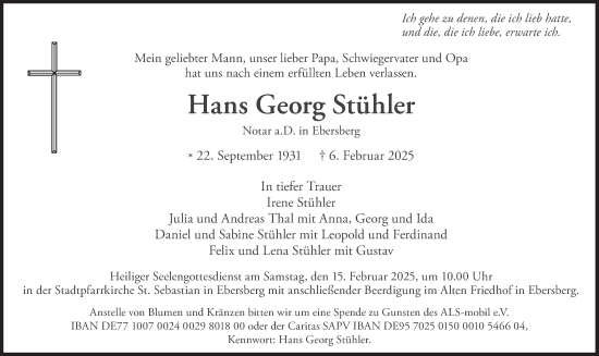 Traueranzeige von Hans Georg Stühler von Süddeutsche Zeitung