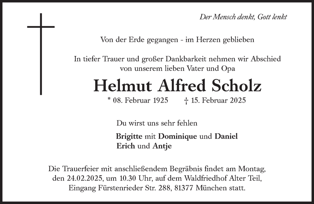  Traueranzeige für Helmut Alfred Scholz vom 19.02.2025 aus Süddeutsche Zeitung