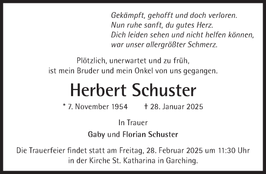 Traueranzeige von Herbert Schuster von Süddeutsche Zeitung