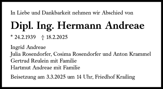 Traueranzeige von Hermann Andreae von Süddeutsche Zeitung