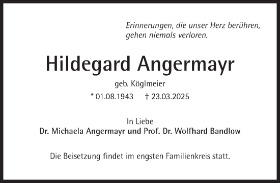 Traueranzeige von Hildegard Angermayr von Süddeutsche Zeitung