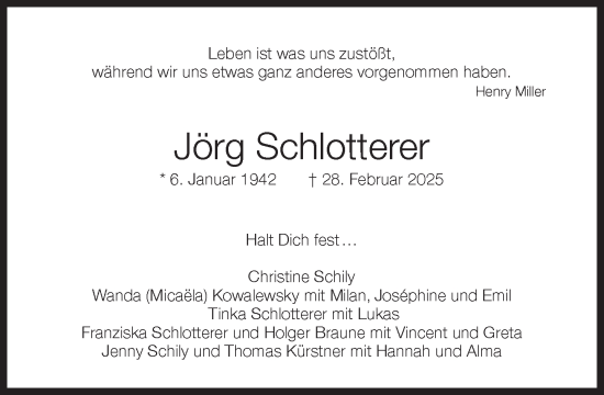 Traueranzeige von Jörg Schlotterer von Süddeutsche Zeitung