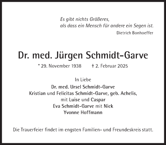 Traueranzeige von Jürgen Schmidt-Garve von Süddeutsche Zeitung