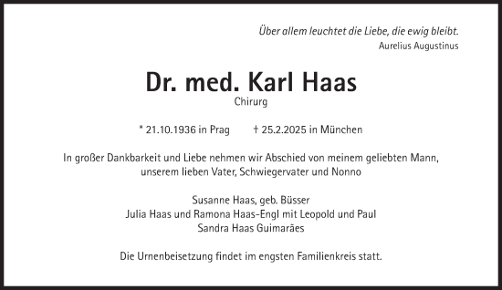 Traueranzeige von Karl Haas von Süddeutsche Zeitung