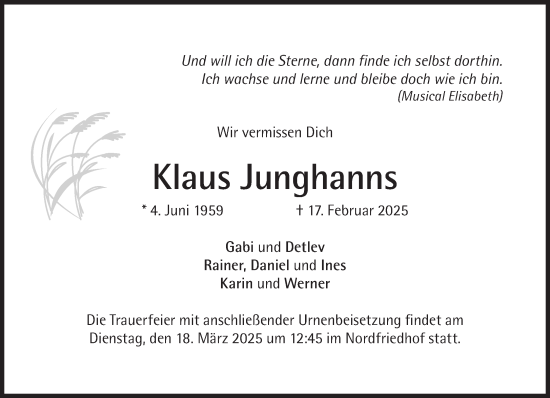Traueranzeige von Klaus Junghanns von Süddeutsche Zeitung